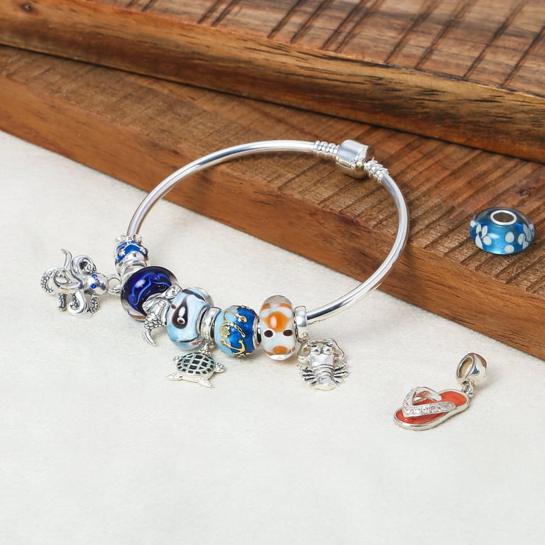 Summer Fun Style .925 Sterling Silver Beach Blue Crystal Enamel Charm Bead NEW Summer Fun Style .925 Sterling Silver Beach Blue Crystal Enamel Charm Bead NEW